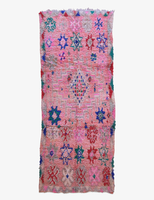 1990s Moroccan Handwoven Pink Boujad Rug 8.9 x 3.5 ft / 272 x 107 cm - Surcoma