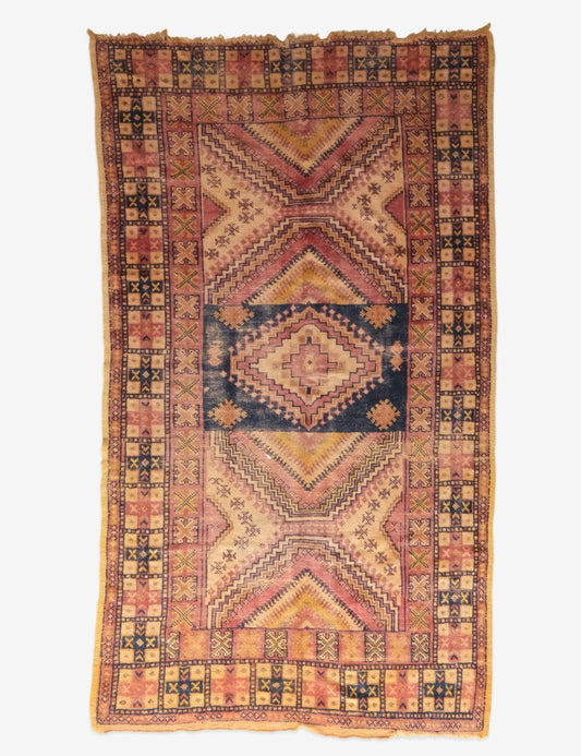 1960s Moroccan Tribal Wool Rug 8.2 x 4.5 ft / 251 x 140 cm - Surcoma