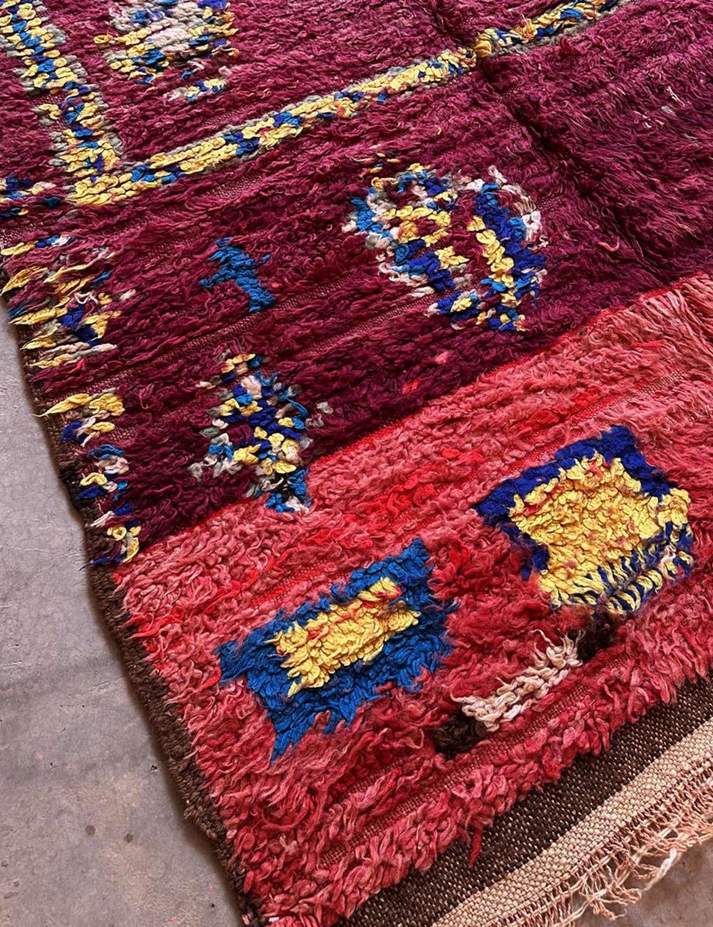 Burgundy Moroccan Vintage Tribal Rug 11.2 x 4.7 ft / 341 x 145 cm