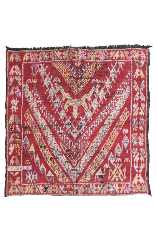 Moroccan Berber Red Wool Rug 5.9 x 5.7 ft / 180 x 175 cm - Surcoma