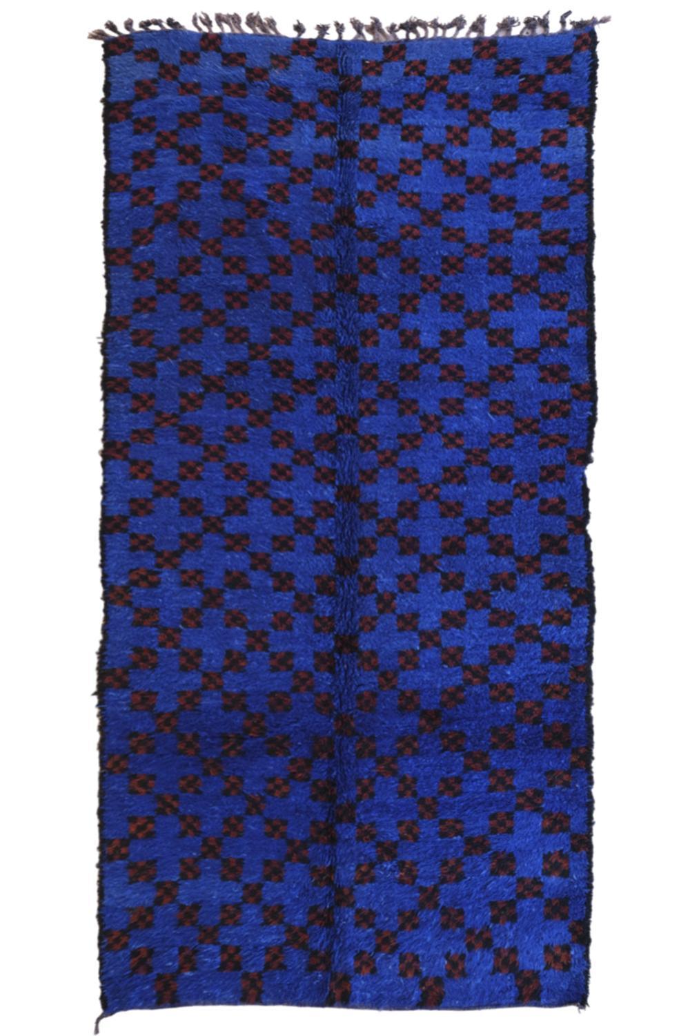 Moroccan Blue Indigo Wool Rug 12.5 x 6.2 ft / 380 x 190 cm - Surcoma