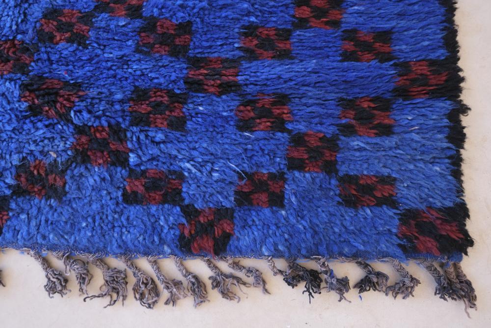 Moroccan Blue Indigo Wool Rug 12.5 x 6.2 ft / 380 x 190 cm - Surcoma