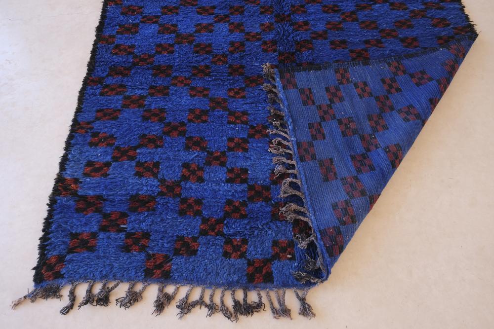 Moroccan Blue Indigo Wool Rug 12.5 x 6.2 ft / 380 x 190 cm - Surcoma