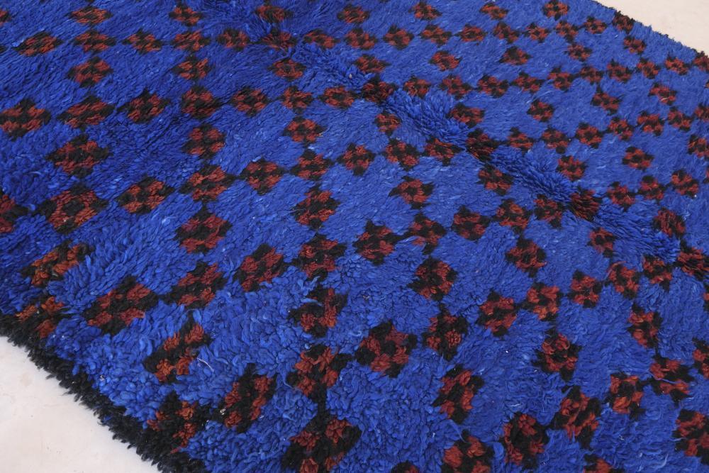 Moroccan Blue Indigo Wool Rug 12.5 x 6.2 ft / 380 x 190 cm - Surcoma