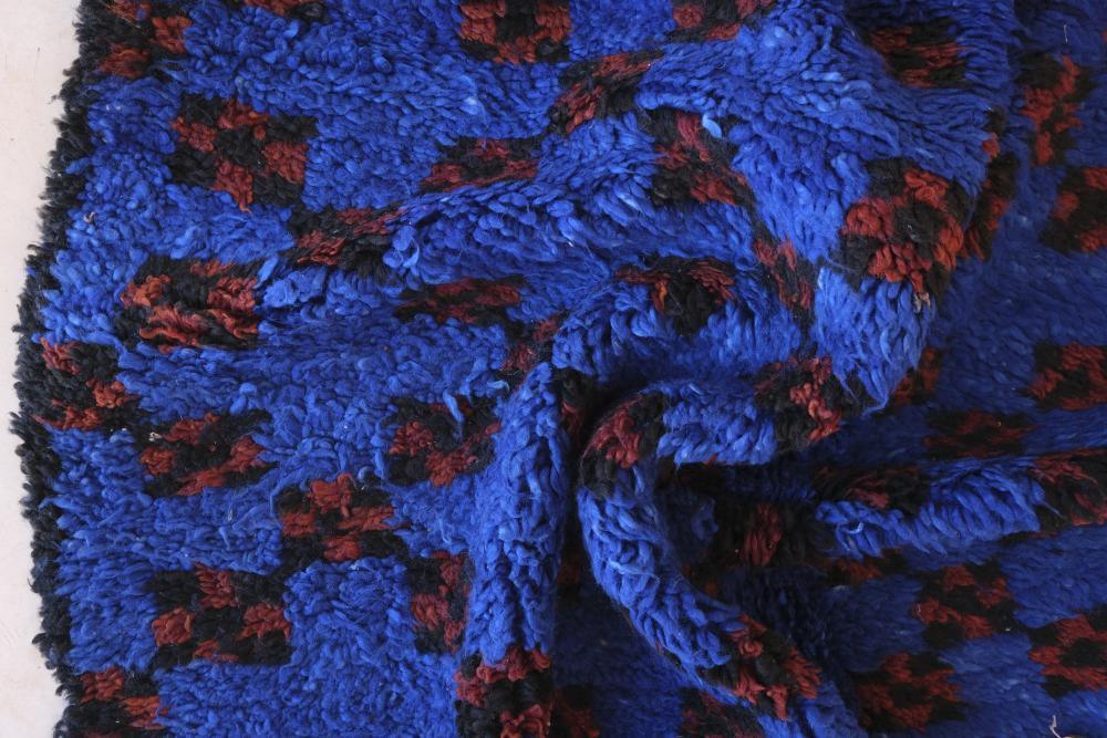 Moroccan Blue Indigo Wool Rug 12.5 x 6.2 ft / 380 x 190 cm - Surcoma