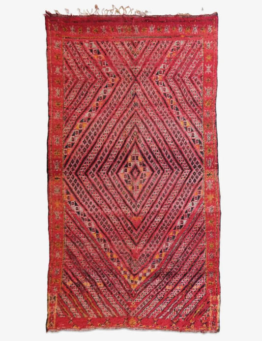 1980s Moroccan Collectible Red Wool Rug 11.2 x 6.5 ft / 341 x 200 cm - Surcoma