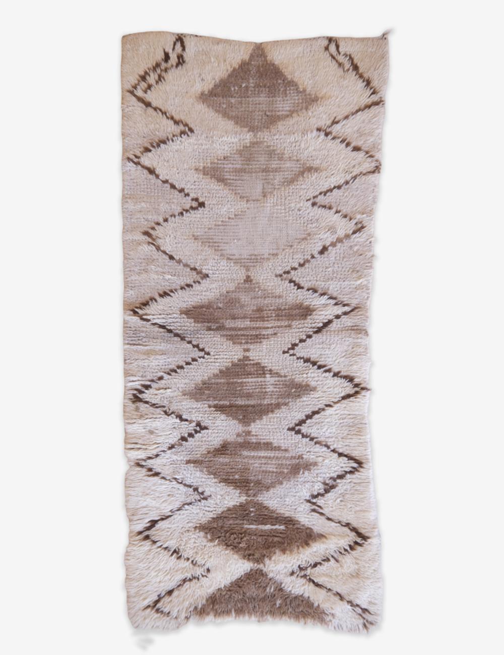 Moroccan Beige Wool Rug 5.5 x 2.3 ft / 168 x 72 cm