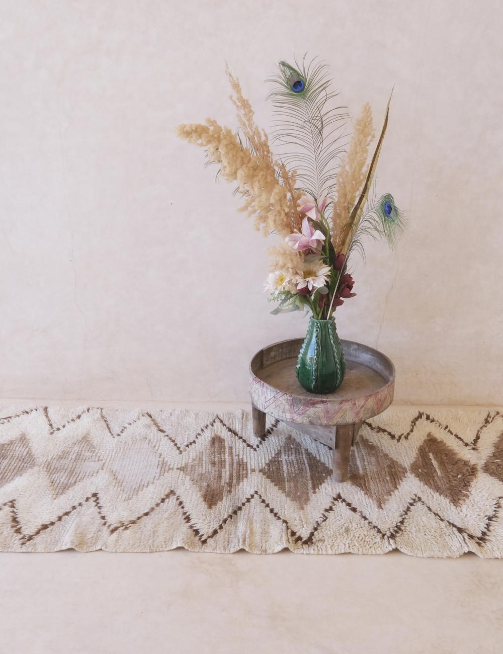 Moroccan Beige Wool Rug 5.5 x 2.3 ft / 168 x 72 cm