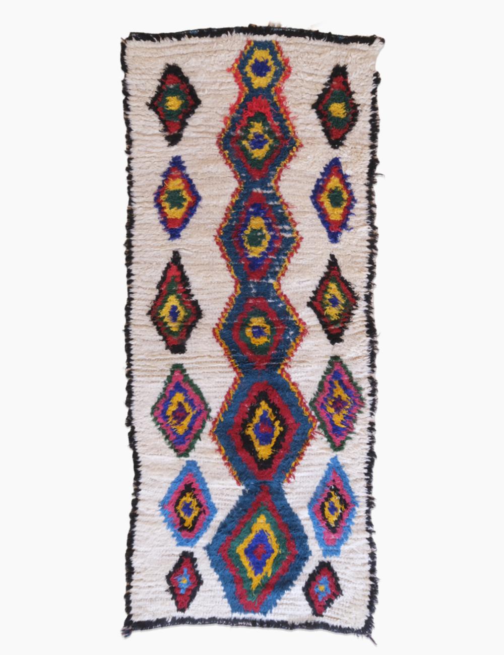 Colorful 1990s Moroccan Azilal Rug 6.3 x 2.4 ft / 192 x 75 cm - Surcoma