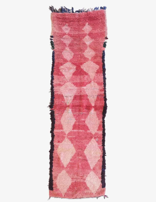 1990s Moroccan Tribal Pink Runner Rug 11.3 x 3.2 ft / 344 x 100 cm - Surcoma