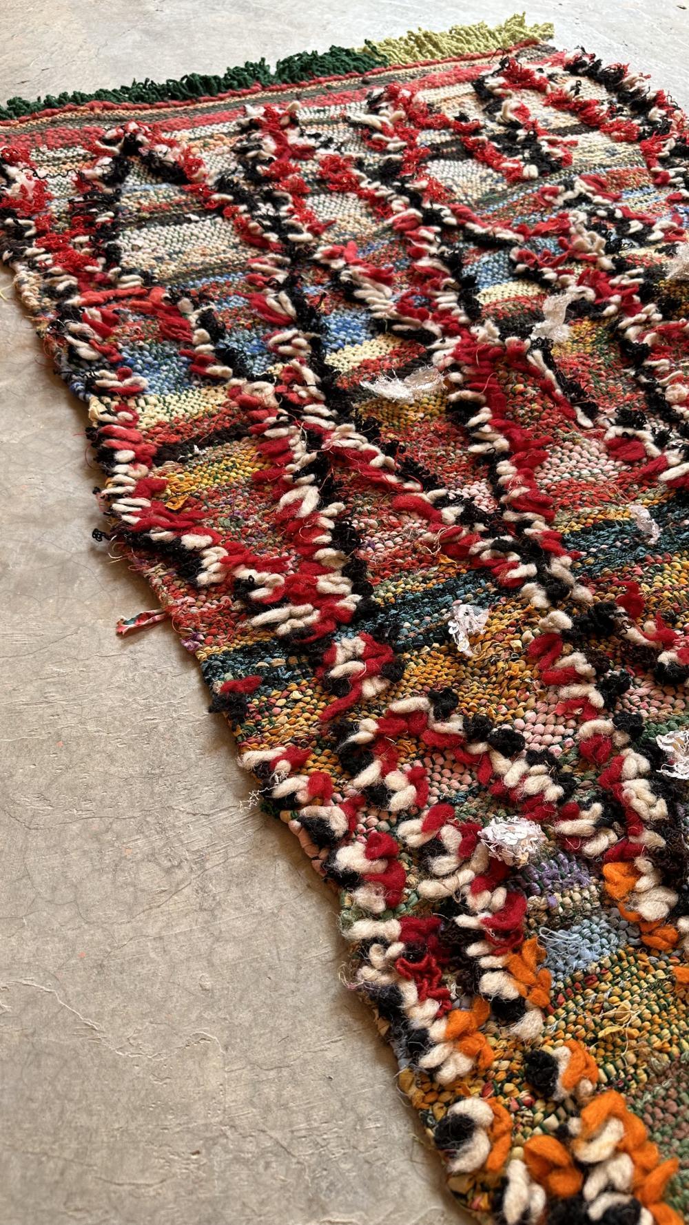 Moroccan Flatwoven Kilim Boucherouite Rug 6.3 x 2.5 ft / 193 x 78 cm - Surcoma