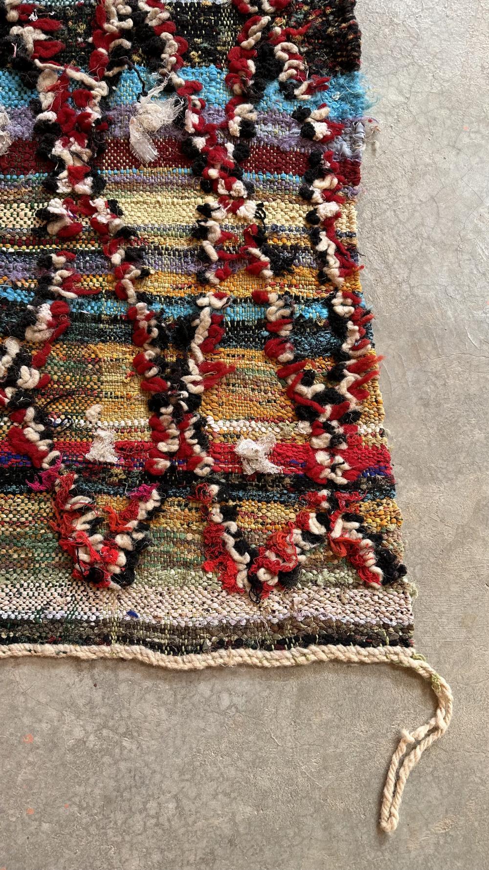 Moroccan Flatwoven Kilim Boucherouite Rug 6.3 x 2.5 ft / 193 x 78 cm - Surcoma