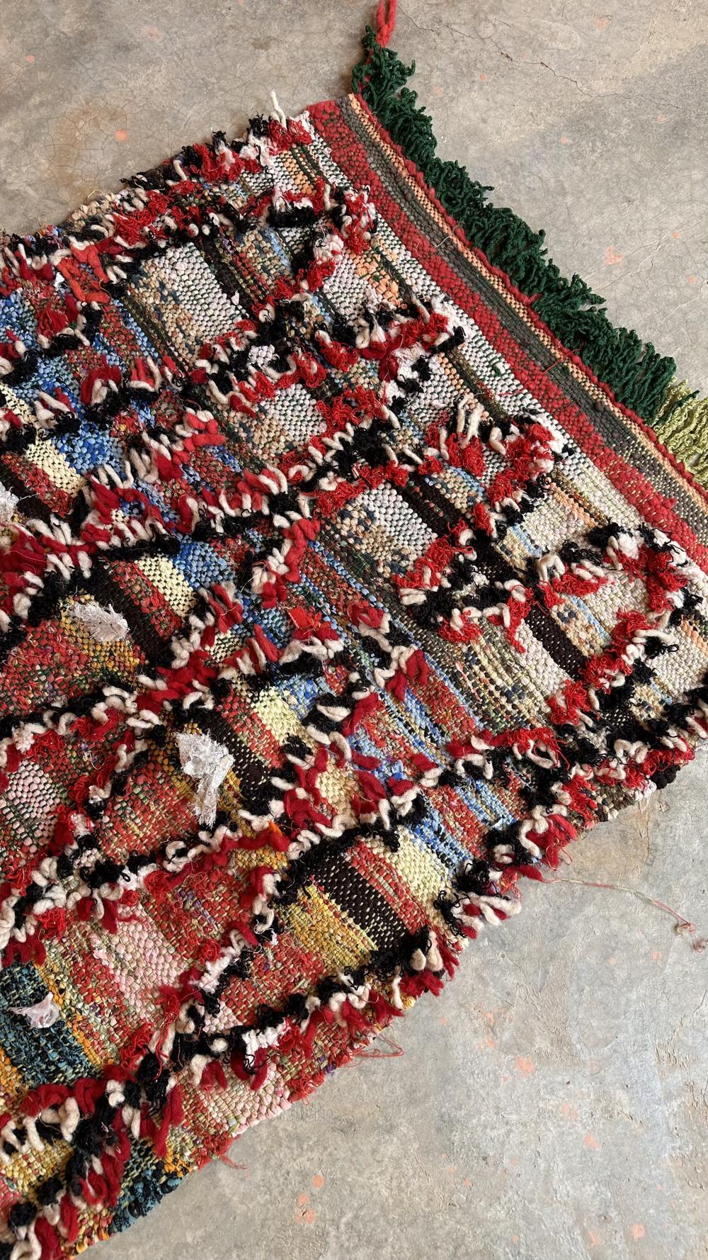 Moroccan Flatwoven Kilim Boucherouite Rug 6.3 x 2.5 ft / 193 x 78 cm - Surcoma