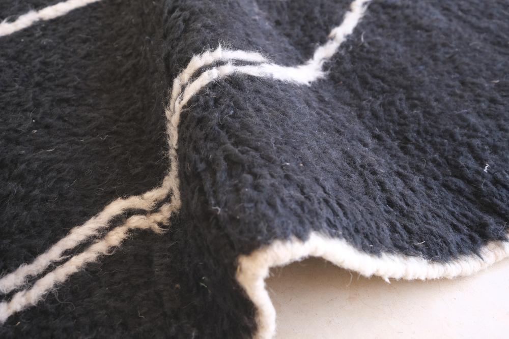 Moroccan Abstract Black Wool Rug 9.6 x 7.9 ft / 292 x 243 cm - Surcoma