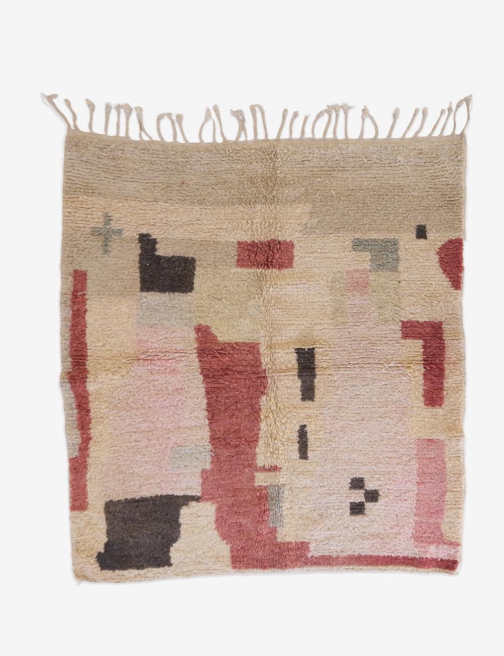 Small Moroccan Abstract Wool Rug 6.2 x 5.1 ft / 188 x 157 cm - Surcoma