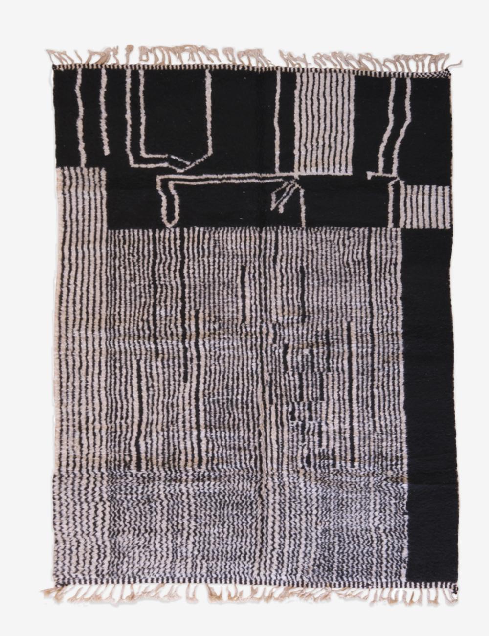 Moroccan Black Abstract Wool Rug 9.8 x 7.2 ft / 300 x 220 cm - Surcoma