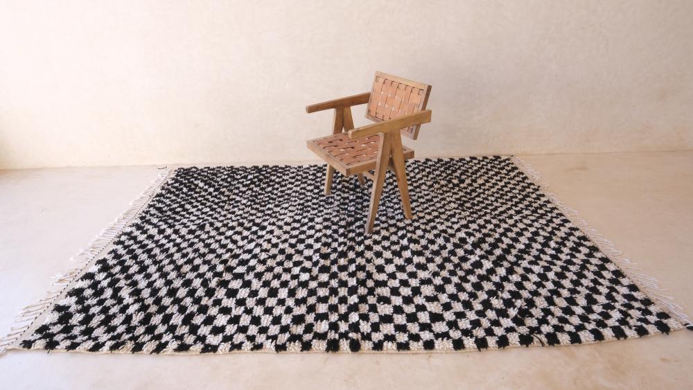 Moroccan Black and White Checkered Rug 9 x 5.7 ft / 273 x 174 cm - Surcoma