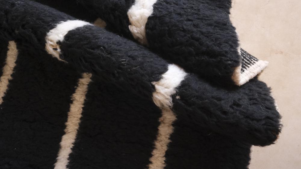 Moroccan Black Wool Rug 8.3 x 8 ft / 252 x 244 cm - Surcoma