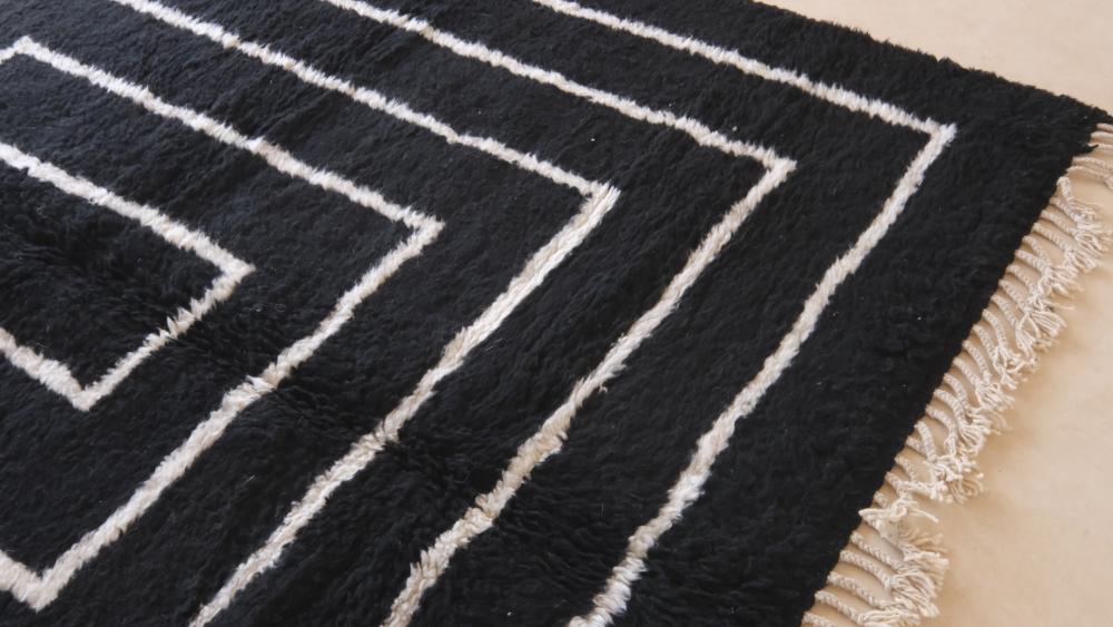 Moroccan Black Wool Rug 8.3 x 8 ft / 252 x 244 cm - Surcoma