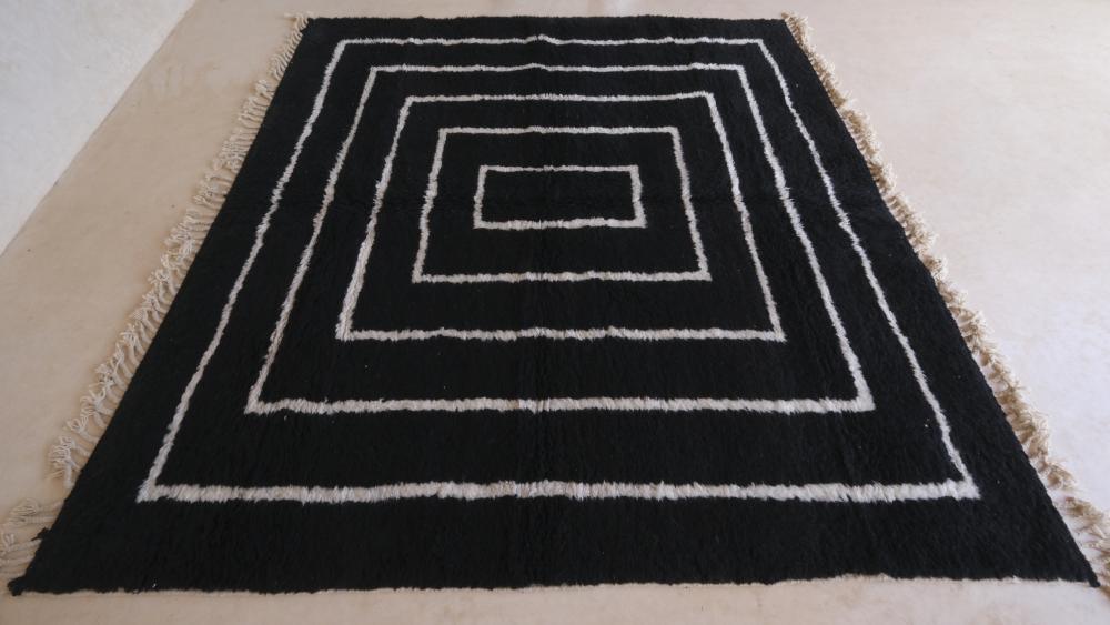 Moroccan Black Wool Rug 8.3 x 8 ft / 252 x 244 cm - Surcoma