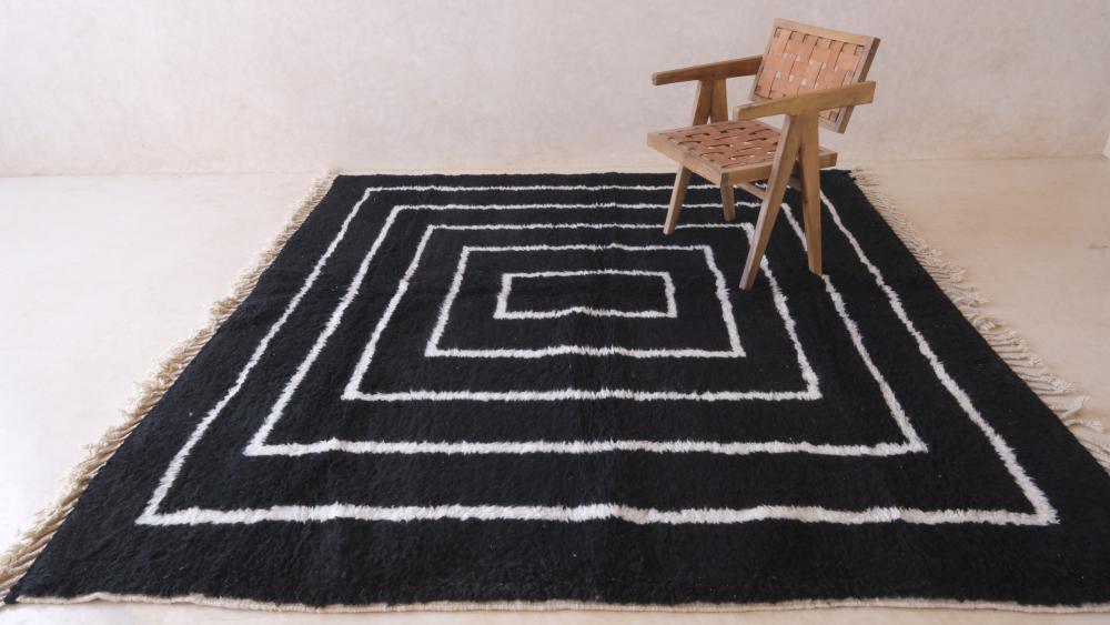 Moroccan Black Wool Rug 8.3 x 8 ft / 252 x 244 cm - Surcoma