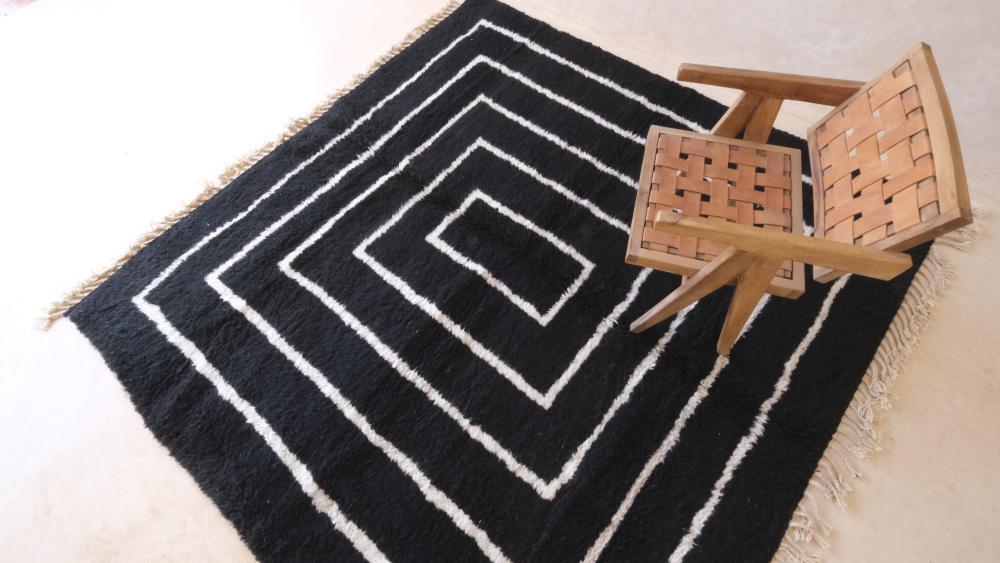 Moroccan Black Wool Rug 8.3 x 8 ft / 252 x 244 cm - Surcoma