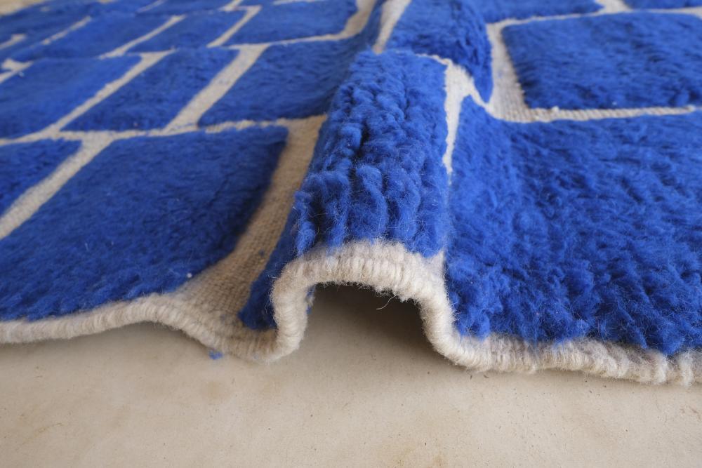 2020s Moroccan Blue Checkered Wool Rug 8.1 x 7.2 ft / 248 x 220 cm - Surcoma