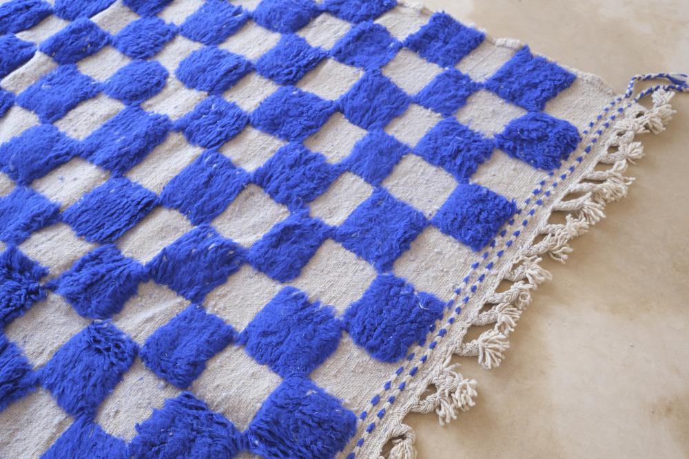 Moroccan Blue Checkered Wool Rug 9.5 x 7.3 ft / 289 x 225 cm - Surcoma