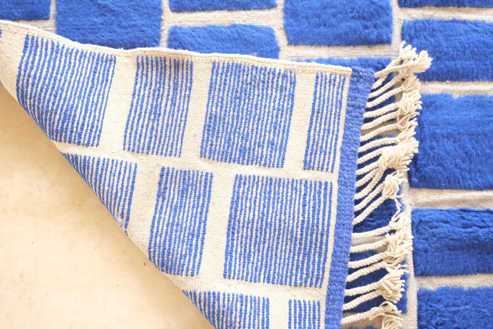 2020s Moroccan Blue Checkered Wool Rug 8.1 x 7.2 ft / 248 x 220 cm - Surcoma