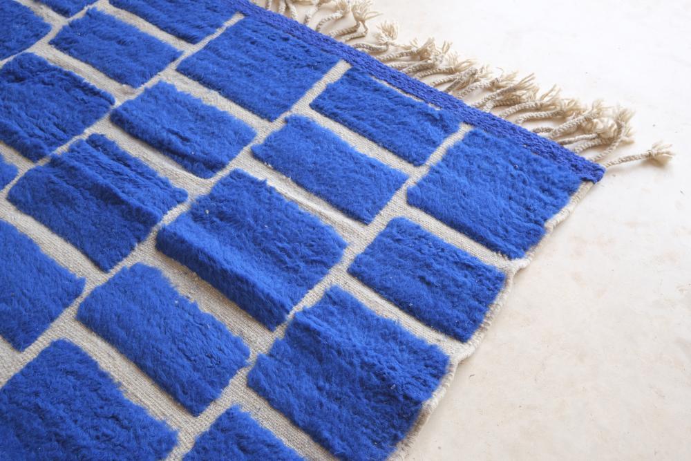 2020s Moroccan Blue Checkered Wool Rug 8.1 x 7.2 ft / 248 x 220 cm - Surcoma