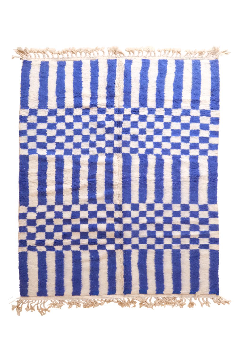 Moroccan Blue Geometric Wool Rug 9.3 x 7.2 ft / 283 x 220 cm - Surcoma