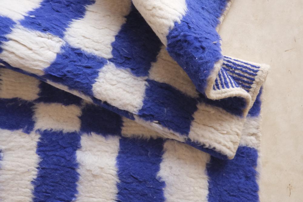 Moroccan Blue Geometric Wool Rug 9.3 x 7.2 ft / 283 x 220 cm - Surcoma