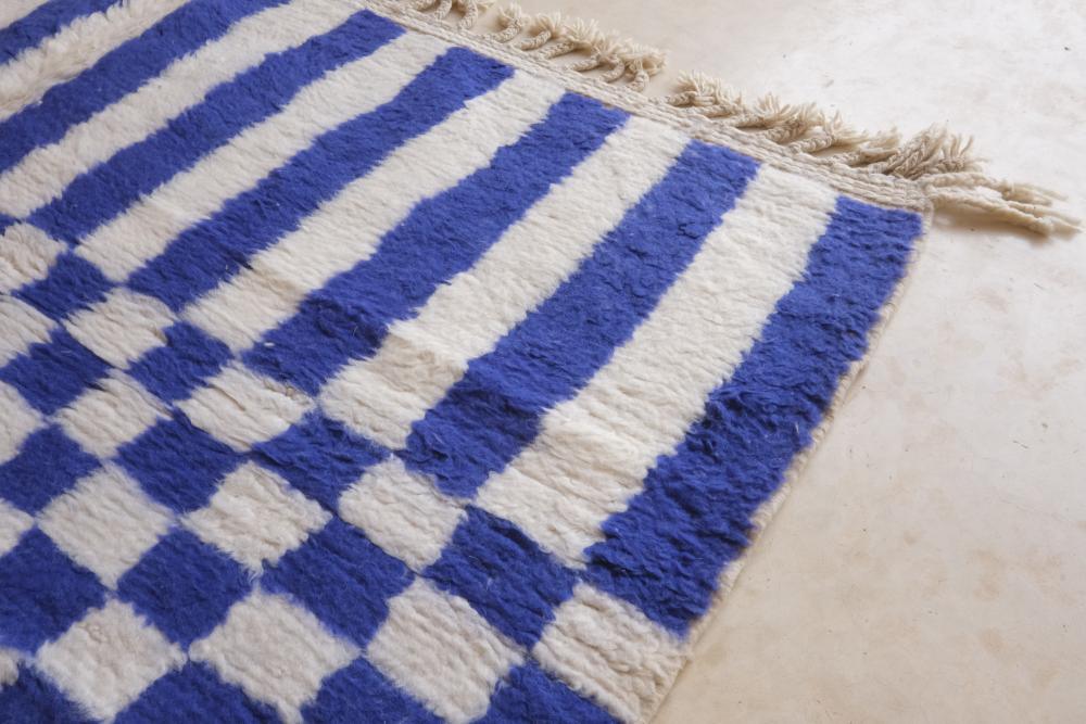 Moroccan Blue Geometric Wool Rug 9.3 x 7.2 ft / 283 x 220 cm - Surcoma