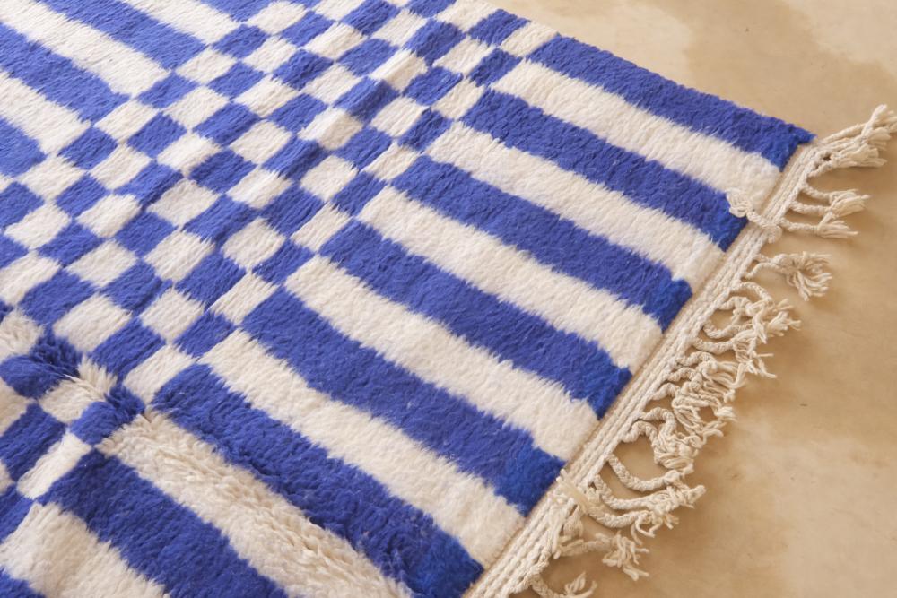 Moroccan Blue Geometric Wool Rug 9.3 x 7.2 ft / 283 x 220 cm - Surcoma