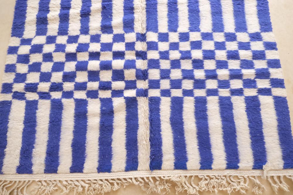 Moroccan Blue Geometric Wool Rug 9.3 x 7.2 ft / 283 x 220 cm - Surcoma