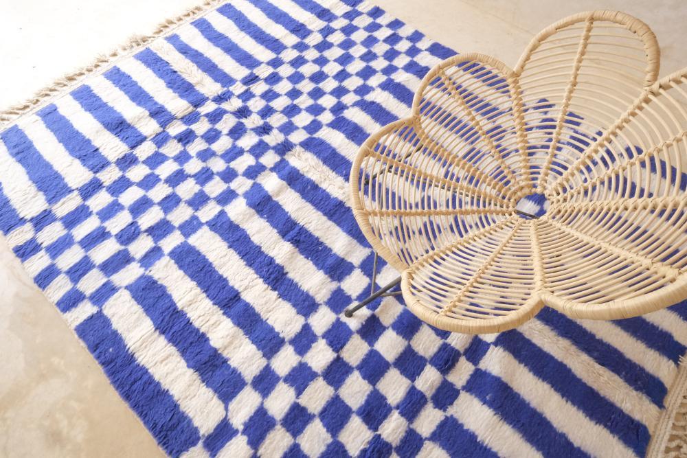 Moroccan Blue Geometric Wool Rug 9.3 x 7.2 ft / 283 x 220 cm - Surcoma