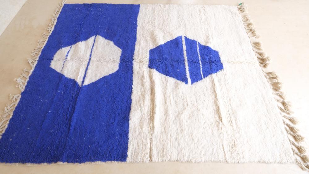 Moroccan Blue Modern Wool Rug 9.2 x 7.2 ft / 279 x 220 cm - Surcoma