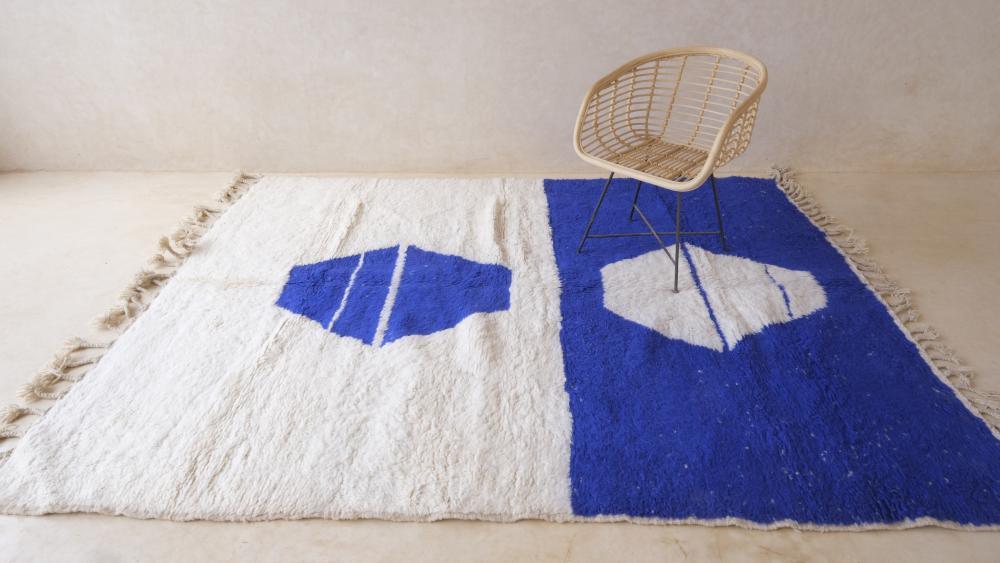 Moroccan Blue Modern Wool Rug 9.2 x 7.2 ft / 279 x 220 cm - Surcoma
