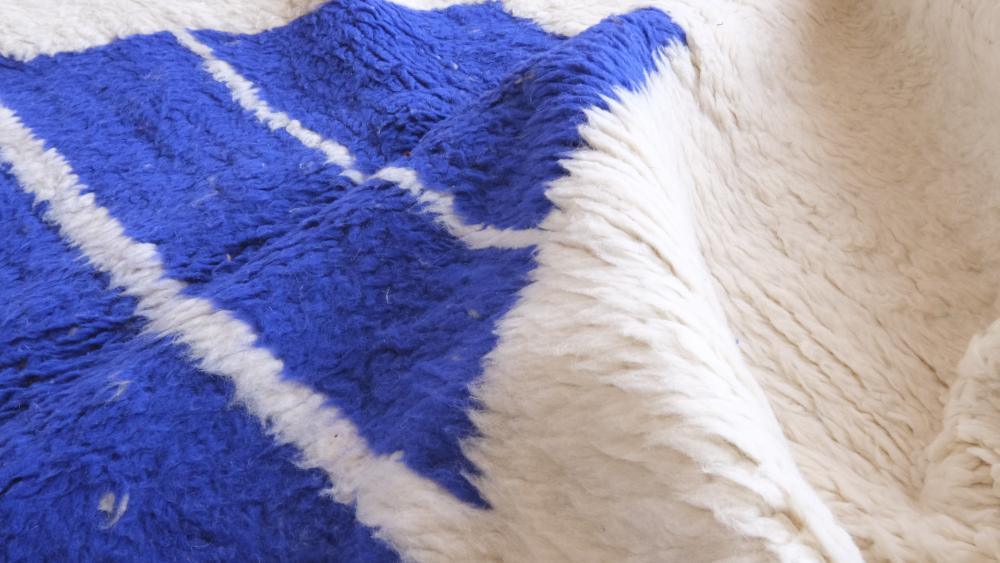 Moroccan Blue Modern Wool Rug 9.2 x 7.2 ft / 279 x 220 cm - Surcoma