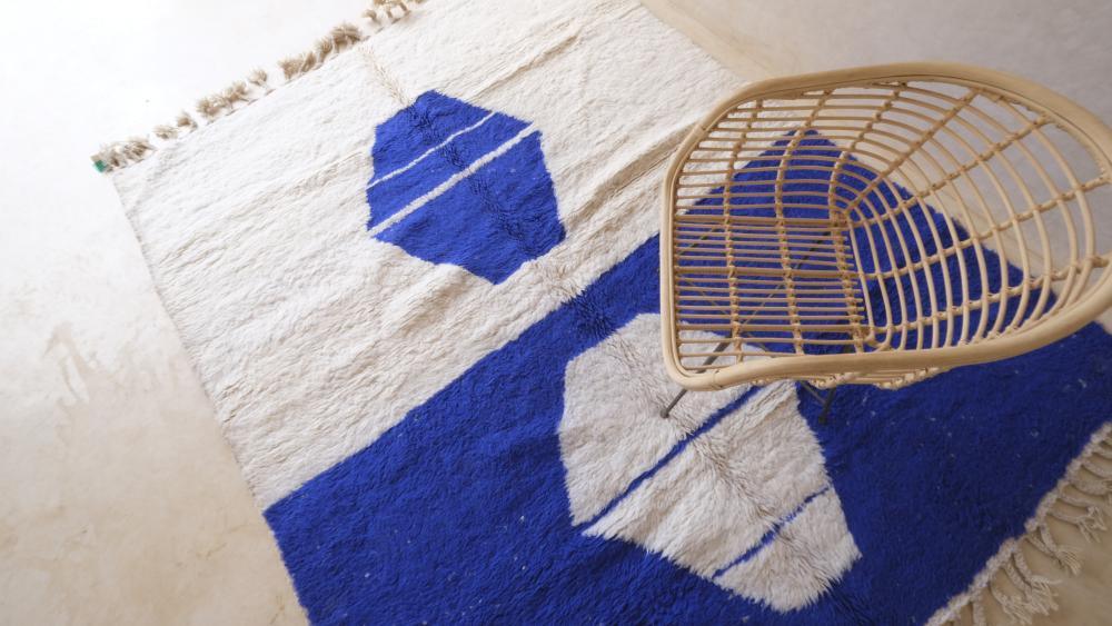 Moroccan Blue Modern Wool Rug 9.2 x 7.2 ft / 279 x 220 cm - Surcoma