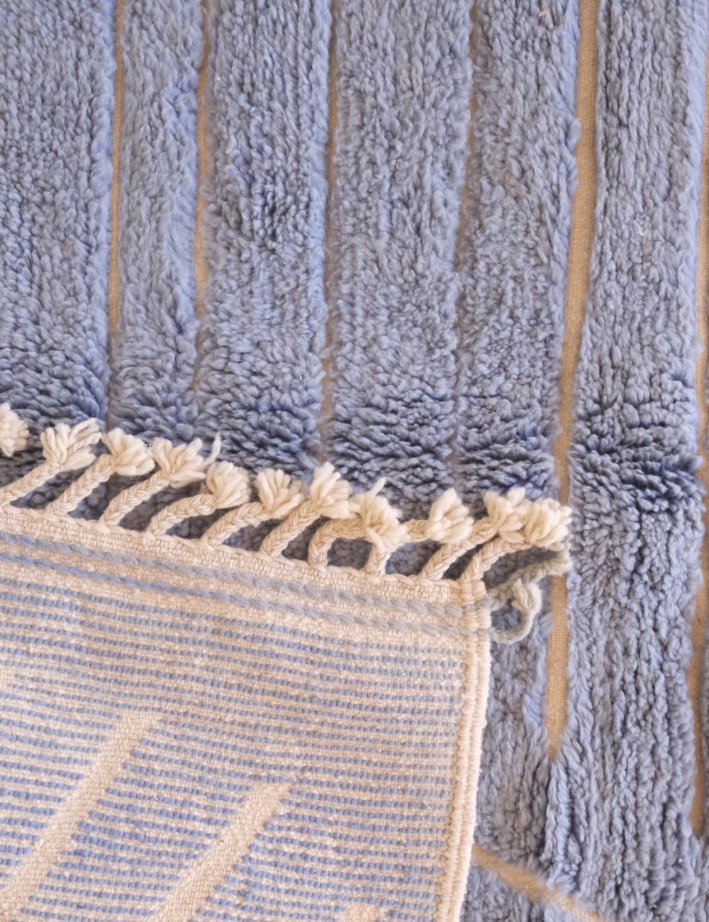 Moroccan Baby Blue Wool Rug 6.9 x 5.9 ft / 209 x 182 cm - Surcoma