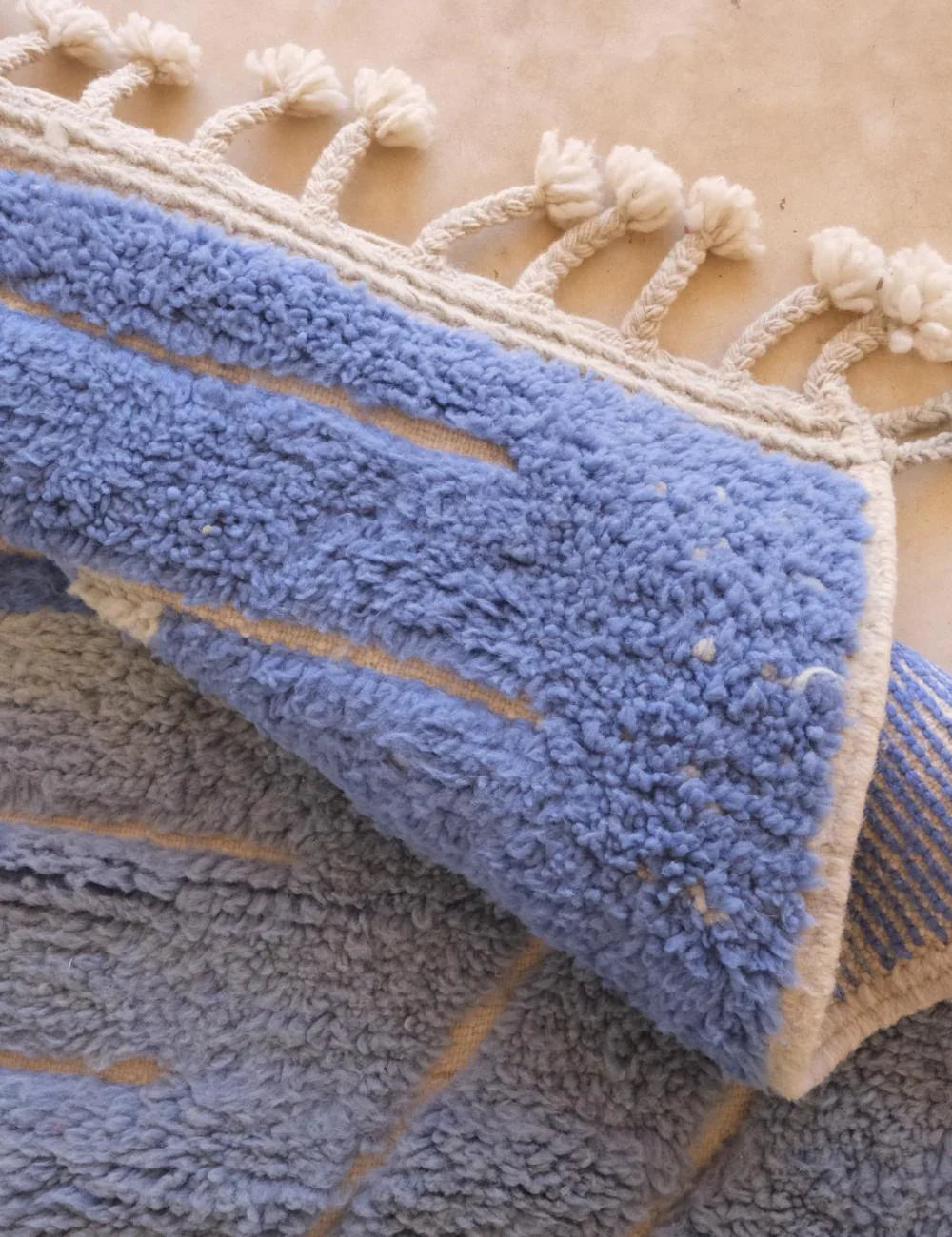 Moroccan Baby Blue Wool Rug 6.9 x 5.9 ft / 209 x 182 cm - Surcoma