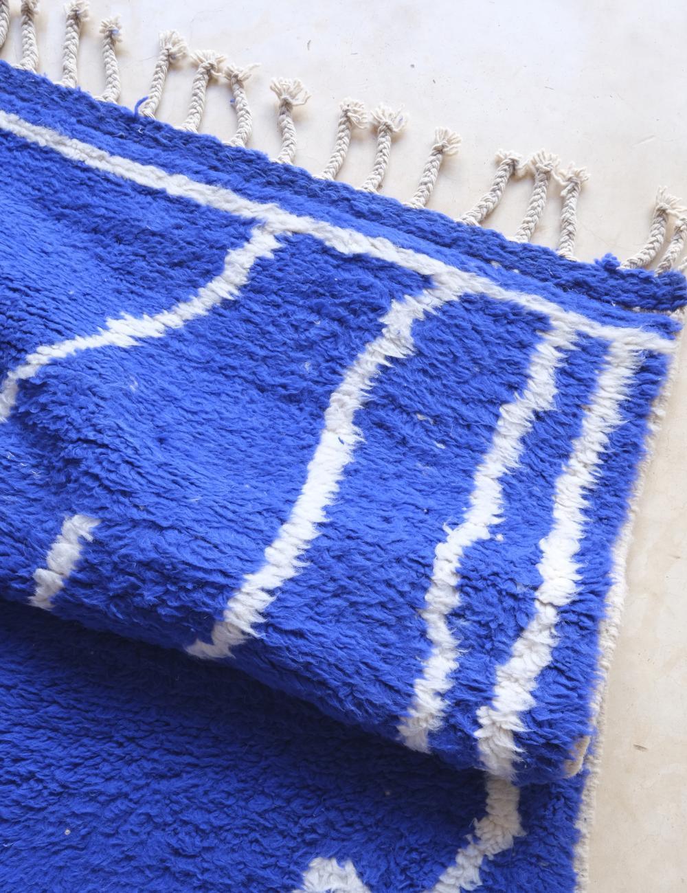 Moroccan Blue Wool Rug 9.9 x 8 ft / 303 x 246 cm - Surcoma