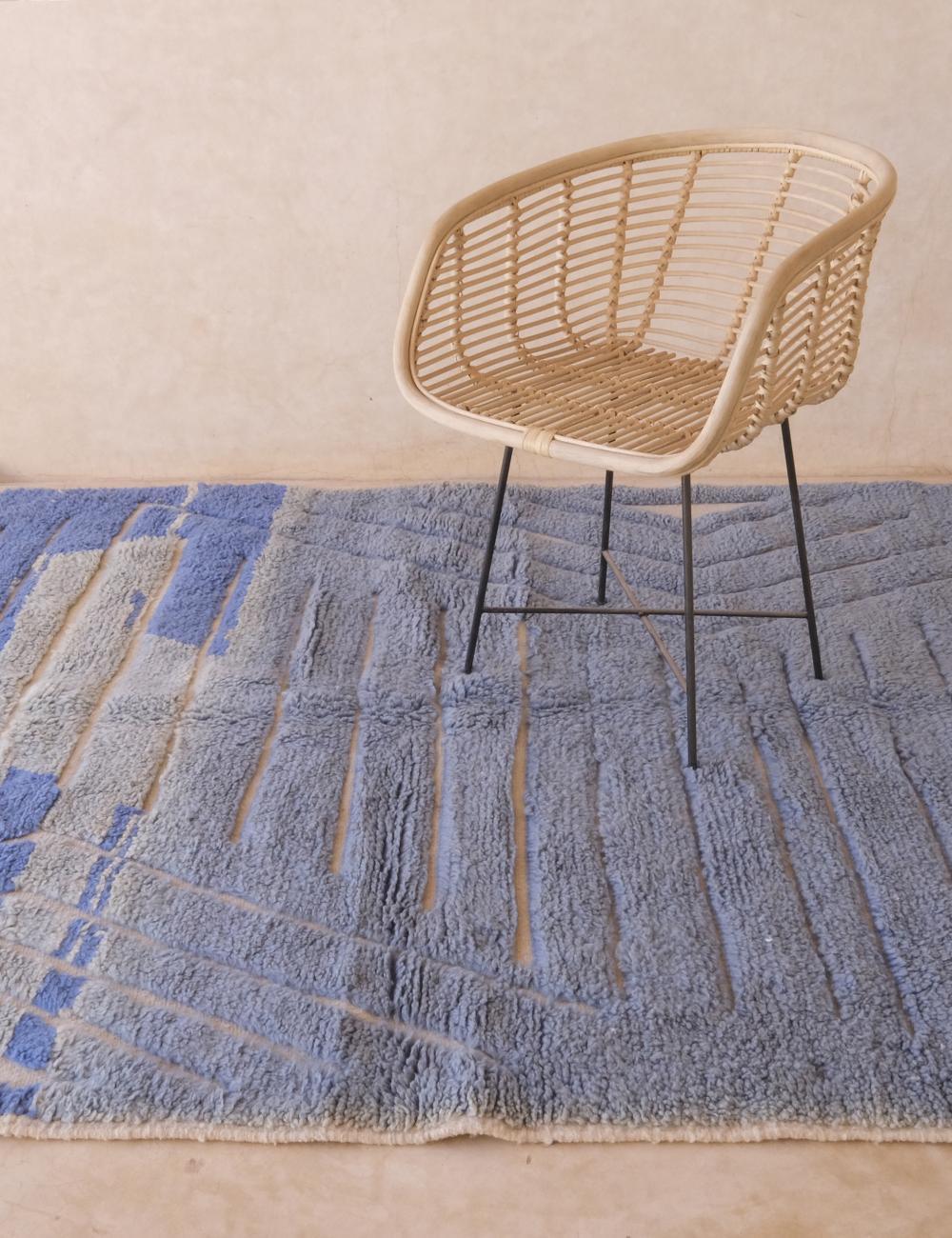 Moroccan Baby Blue Wool Rug 6.9 x 5.9 ft / 209 x 182 cm - Surcoma