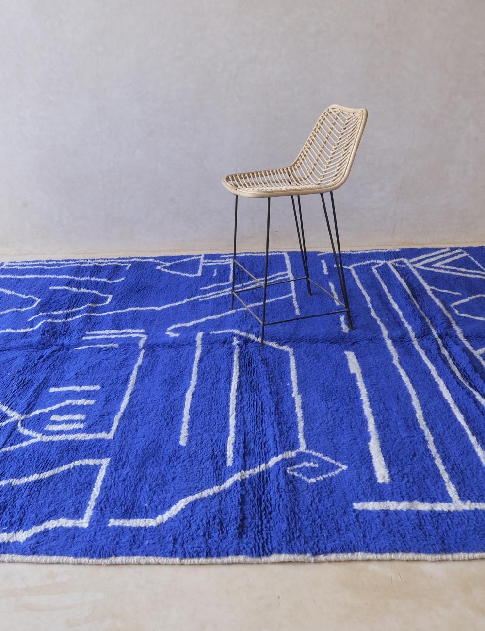 Moroccan Blue Wool Rug 9.9 x 8 ft / 303 x 246 cm - Surcoma