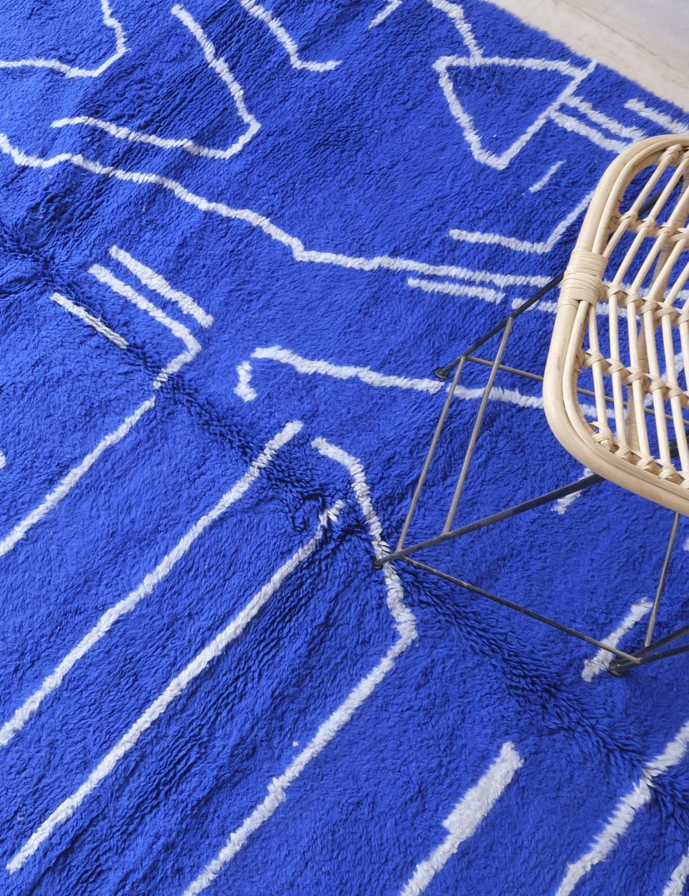 Moroccan Blue Wool Rug 9.9 x 8 ft / 303 x 246 cm - Surcoma