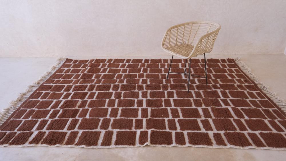 Moroccan Brown Wool Rug 9.6 x 6.5 ft / 294 x 198 cm - Surcoma