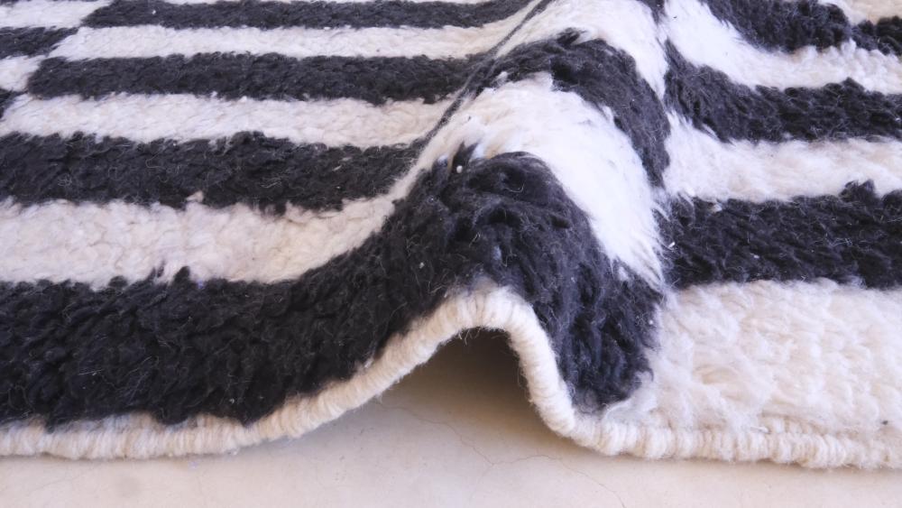 Moroccan Black and White Wool Rug 11.1 x 8.2 ft / 337 x 252 cm - Surcoma