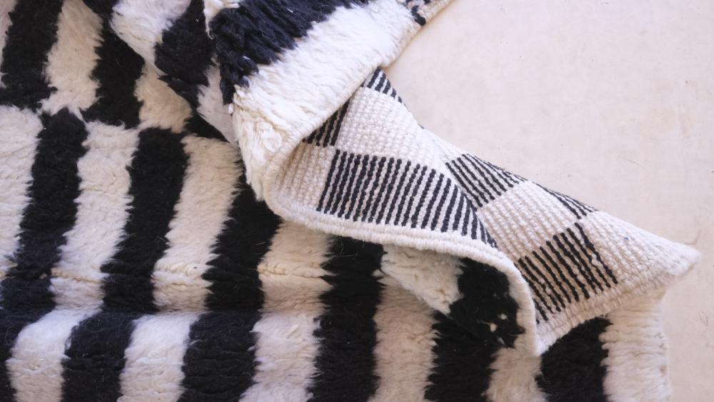 Moroccan Black and White Wool Rug 11.1 x 8.2 ft / 337 x 252 cm - Surcoma