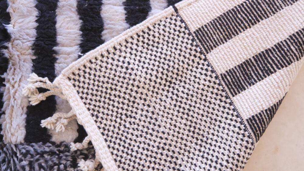 Moroccan Black and White Wool Rug 11.1 x 8.2 ft / 337 x 252 cm - Surcoma